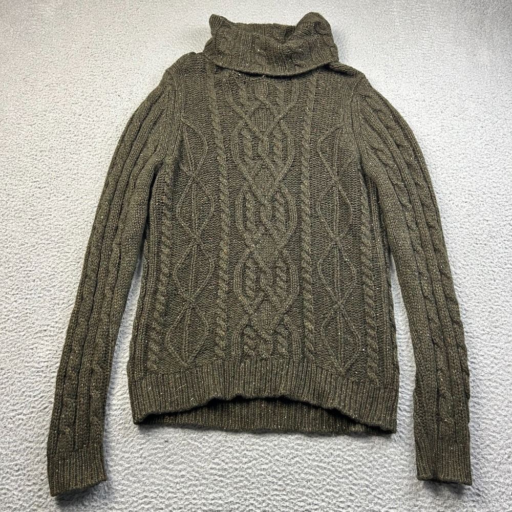 Orvis Sweater Womens Green Olive Cable Knit Wool Cashmere Turtleneck Pullover L